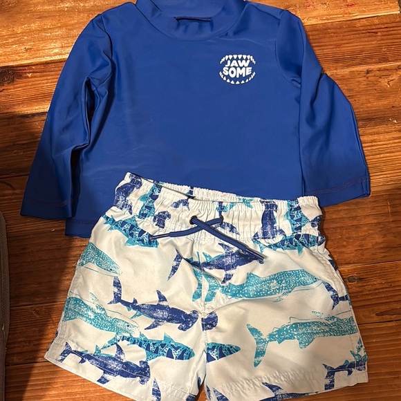 Carter's Other - Carter's Blue and White Rashguard Swim Set
